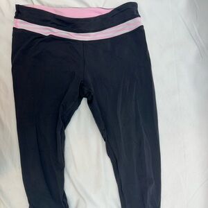 lululemon athletica Black Cropped Leggings with Pink Waistband 8
